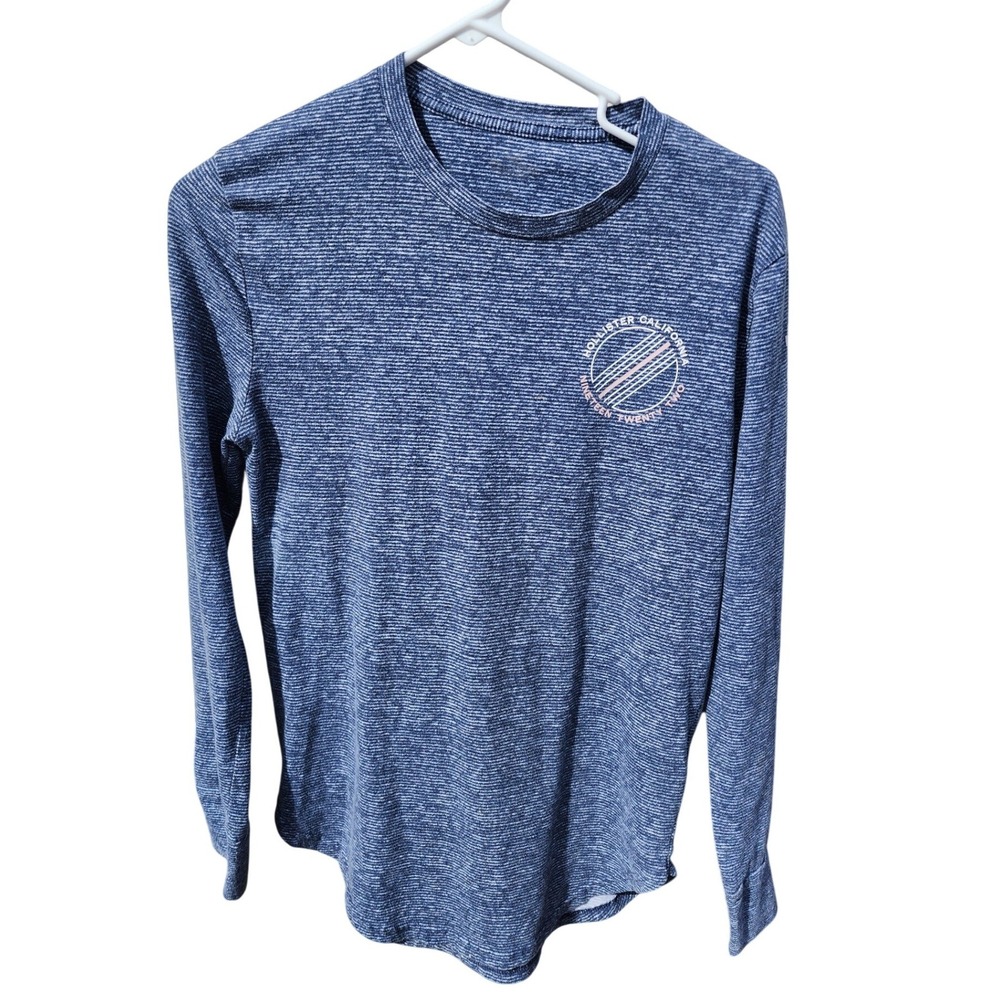 Hollister California Blue Space Dye Long Sleeve Graphic Tee Shirt Womens Small